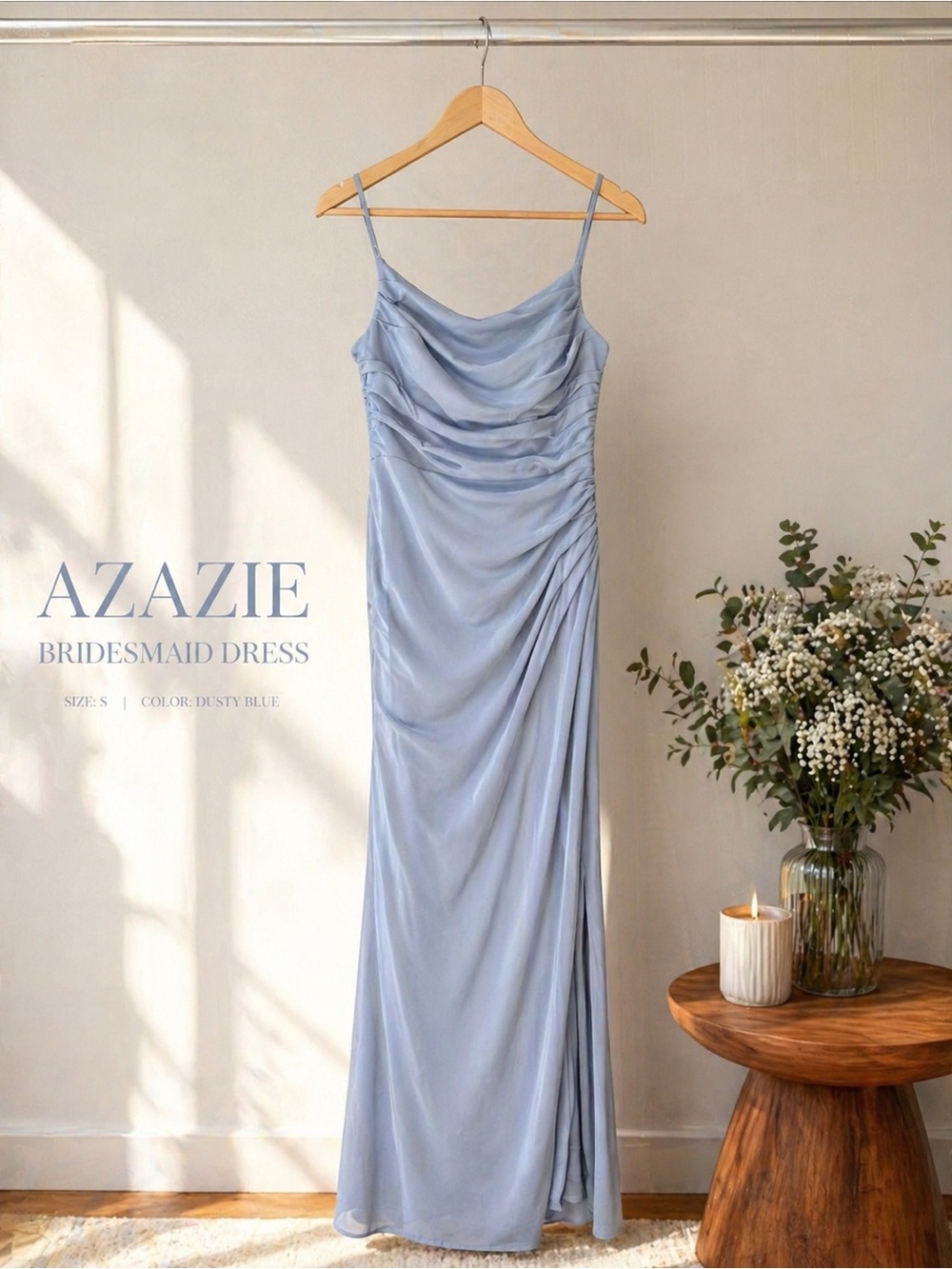 Azazie Dusty Blue Bridesmaids Dress Slit A6